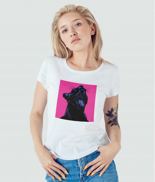 Дамска тениска с щампа Арт Screaming Cat